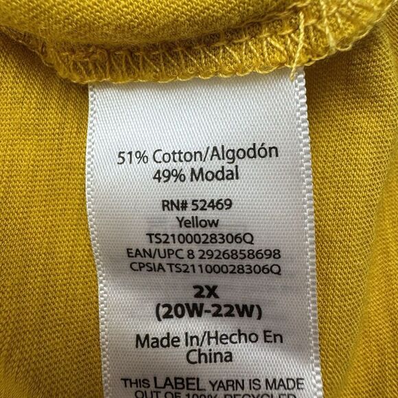 Terra & Sky Yellow Top Size 2X V-Neck Flowy Fit Flare Stretch Blouse Peasant - Picture 5 of 8